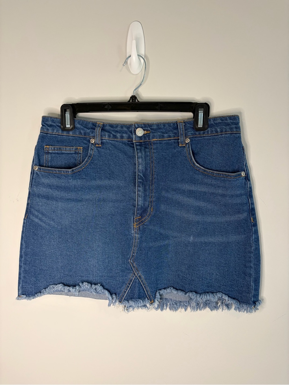 Harper Blue Denim Mini Skirt with Frayed Hem - Picture 1 of 5